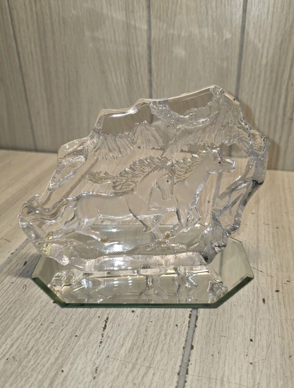 Carved Chrystal Etched Running Horses Paperweight Sculpture The Glass Gallery